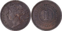 Straits Settlements Cent Coin, Victoria, Copper, KM:9 -
