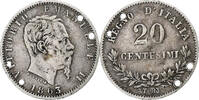 Italy 20 Centesimi Vittorio Emanuele II, Torino, VG(8-10), Silver -