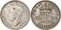 6 Pence 1945 Großbritannien George VI, UNZ, Silber, KM:852 UNZ