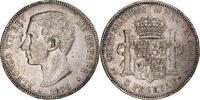 Spain 5 Pesetas Alfonso XII, Madrid, Silver, KM:671 -