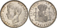 Spain 5 Pesetas Alfonso XIII, Valencia, Silver, KM:707 -