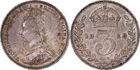 3 Pence 1889 Großbritannien Victoria, Silber, VZ, KM:758 VZ