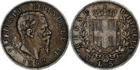Italy 5 Lire Vittorio Emanuele II, Naples, Rare, Silver -