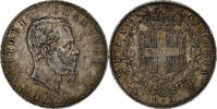 Italy 5 Lire Vittorio Emanuele II, Milan, Silver, KM:8.3 -