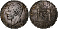 Spain 5 Pesetas Alfonso XII, Madrid, Silver, KM:688 -