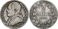 ITALIAN STATES 2 Lire PAPAL STATES, Pius IX, Rome, Silver -