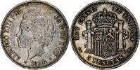 Spain 5 Pesetas Alfonso XIII, Valencia, Silver, KM:700 -
