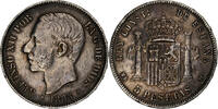 Spain 5 Pesetas Alfonso XII, Madrid, Silver, KM:688 -