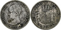 Spain Peseta Alfonso XIII, Madrid, Silver, KM:691 -