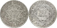 Morocco 20 Francs Mohammed V, Paris, Silver, KM:39 -