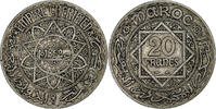 Morocco 20 Francs Mohammed V, Paris, Silver, KM:39 -