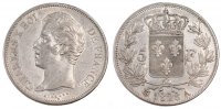 France 5 Francs Coin, Charles X, Paris, Silver, Gadoury:644 -