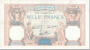 France 1000 Francs 1938-10-13, Fayette:38.29, KM:90c -