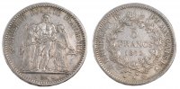 France 5 Francs Coin, Hercule, Paris, Silver, Gadoury:745a -