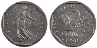 France 2 Francs Coin, Semeuse, Nickel, Gadoury:547 -