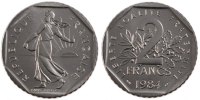 France 2 Francs Coin, Semeuse, Nickel, Gadoury:547 -