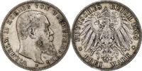 German States 3 Mark WURTTEMBERG, Wilhelm II, Stuttgart, Silver -