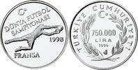 Turkey 750000 Lira World Cup France 1998, Proof, Silver -
