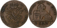 Belgium 2 Centimes Leopold I, Brussels, Copper, KM:4.2 -