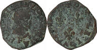 France Double Tournois Henri IV, Angers, Rare, Copper -