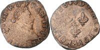 France Double Tournois Henri III, La Rochelle, Copper -