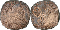 France Double Tournois Henri III, La Rochelle, Copper -