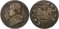 Italy 20 Baiocchi Papal States, Pius IX, Rome, Silver -