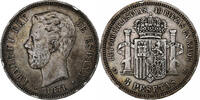 Spain 5 Pesetas Amadeao I, Madrid, Silver, KM:666 -