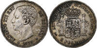 Spain 5 Pesetas Alfonso XII, Madrid, Silver, KM:671 -