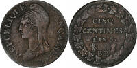 France 5 Centimes Dupré, Strasbourg, Cuivre, Gadoury:126 -