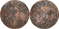France Double Tournois Louis XIII, La Rochelle, Copper -