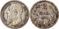 Belgium 2 Francs, 2 Frank Coin, Leopold II, Brussels, Silver -