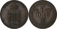 Sweden 5 Öre Oscar II, Bronze, KM:736 -