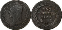 France 5 Centimes Directoire, Dupré, Strasbourg, Copper -
