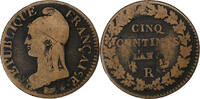 France 5 Centimes Directoire, Dupré, Orléans, Copper -