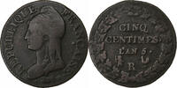 France 5 Centimes Directoire, Dupré, Orléans, Copper -