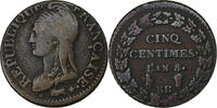 France 5 Centimes Dupré, Strasbourg, Copper, Gadoury:126a -