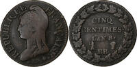 France 5 Centimes Dupré, Strasbourg, Copper, Gadoury:126a -