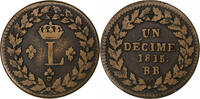 France Decime Louis XVIII, Strasbourg, Bronze, Gadoury:196 -