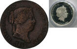 Spain 25 Cents Isabel II, Barcelona, Copper, KM:615 -