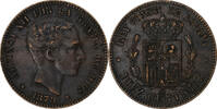 Spain 10 Centimos Alfonso XII, Barcelona, Bronze, KM:675 -