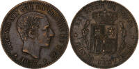 Spain 5 Centimos Alfonso XII, Barcelona, Bronze, KM:674 -