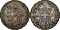Switzerland 5 Francs Helvetia, Bern, Silver, KM:34 -