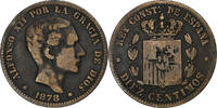 Spain 10 Centimos Alfonso XII, Barcelona, Bronze -