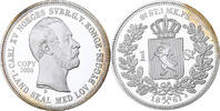 Norway Medaille Carl XV, Replica of 1 Speciedaler 1861, Silver, Proof -