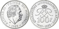 Monaco 100 Francs Rainier III, 40th Anniversary of reign, MDP, Silver -