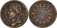 French Antilles 5 Cents Charles X, Paris, Bronze -