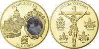 Vatican Medaille Pope Francis I, Copper Gilt, Proof, Colorized -