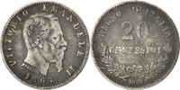 Italy 20 Centesimi Coin, Vittorio Emanuele II, Milan, Silver -