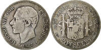 Spain 2 Pesetas Coin, Alfonso XII, Madrid, Silver, KM:678.2 -